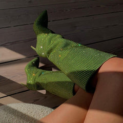 Fashionista Glitter Rhinestone Knee-High Stilettos Boots