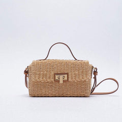 Vacation Ready Woven Trim Top Handle Crossbody Bag - Brown