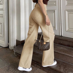 90s Cut Out High Waist Straight Leg Jeans - Khaki