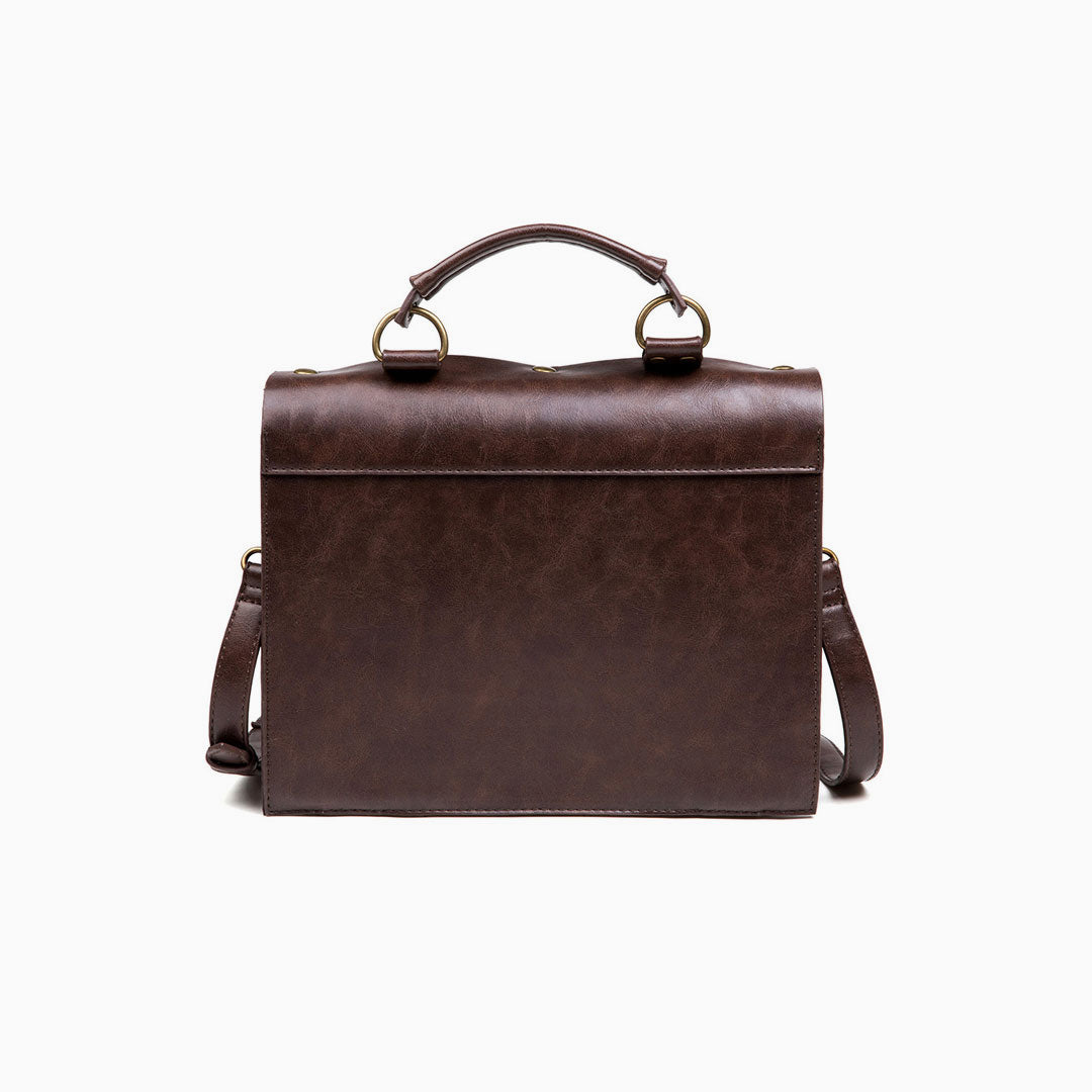 Clock Trim Button Up Crossbody Messager Bag - Coffee