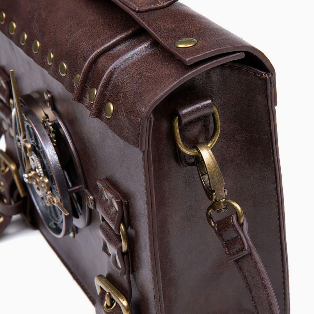 Clock Trim Button Up Crossbody Messager Bag - Coffee