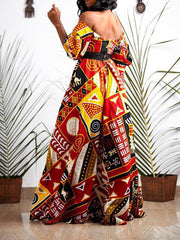Multicolor Printed Backless High Slit Dress