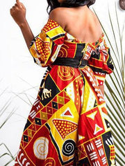 Multicolor Printed Backless High Slit Dress