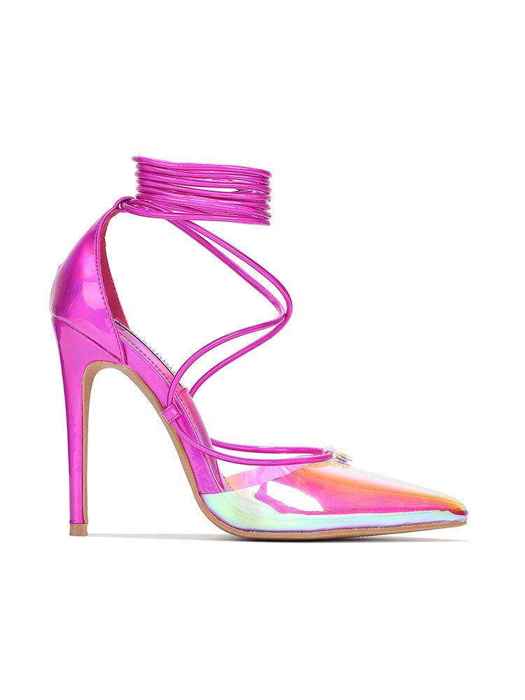 Iridescent Clear Lace-up Heels