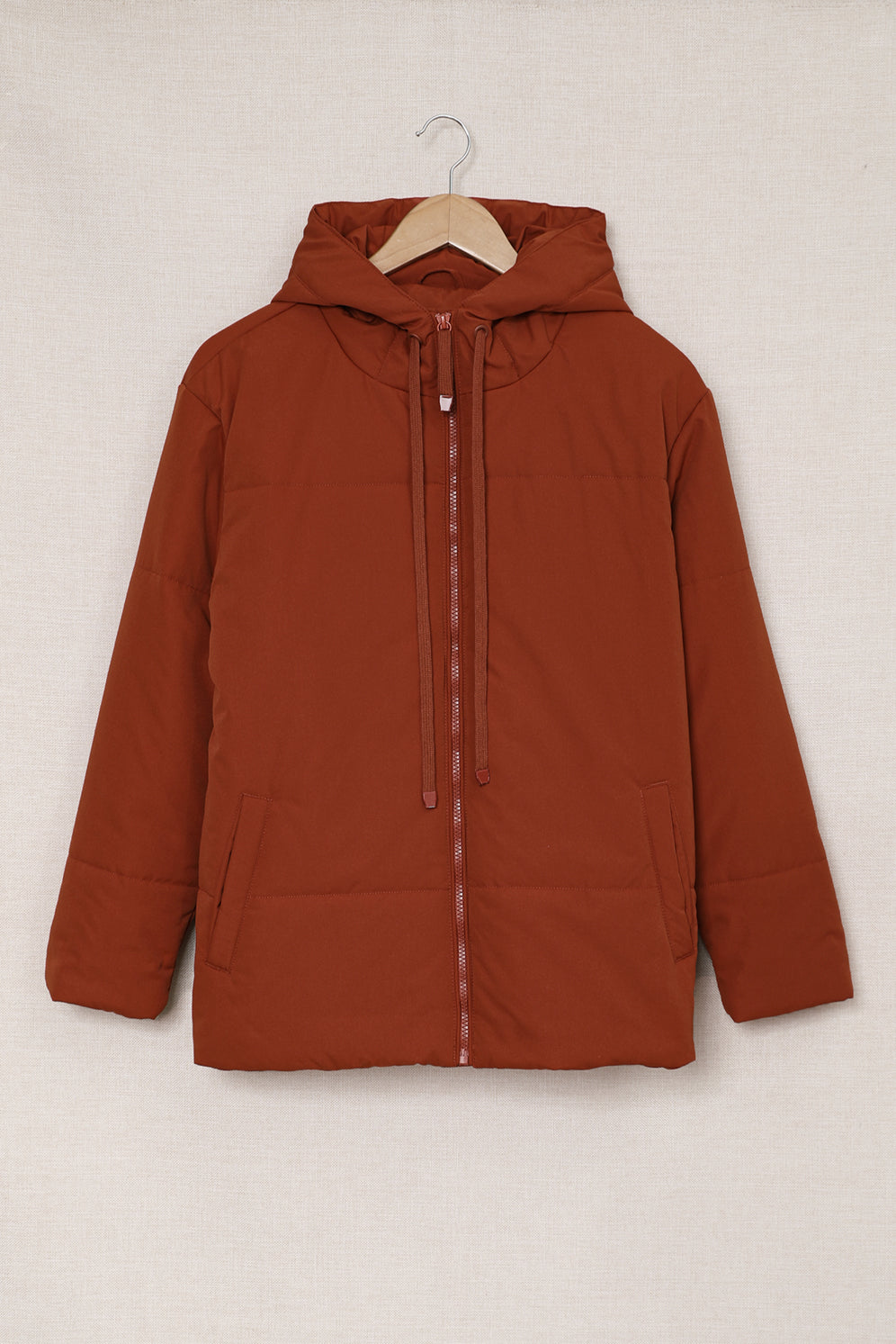 Zipper Hooded Coat With Pocket